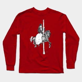 Ink drawing - vintage lady on carousel horse Long Sleeve T-Shirt